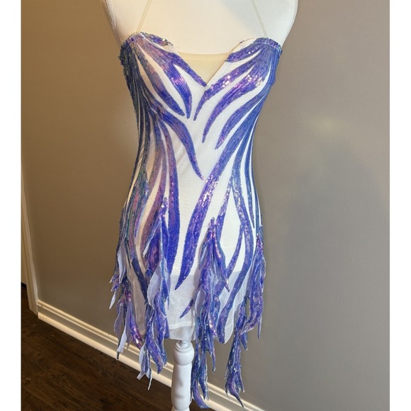 Catchall Salem Blue SPARKLY SEQUIN STRAPPY TASSEL MINI‎ DRESS Fairy Core Size S - Picture 2 of 9